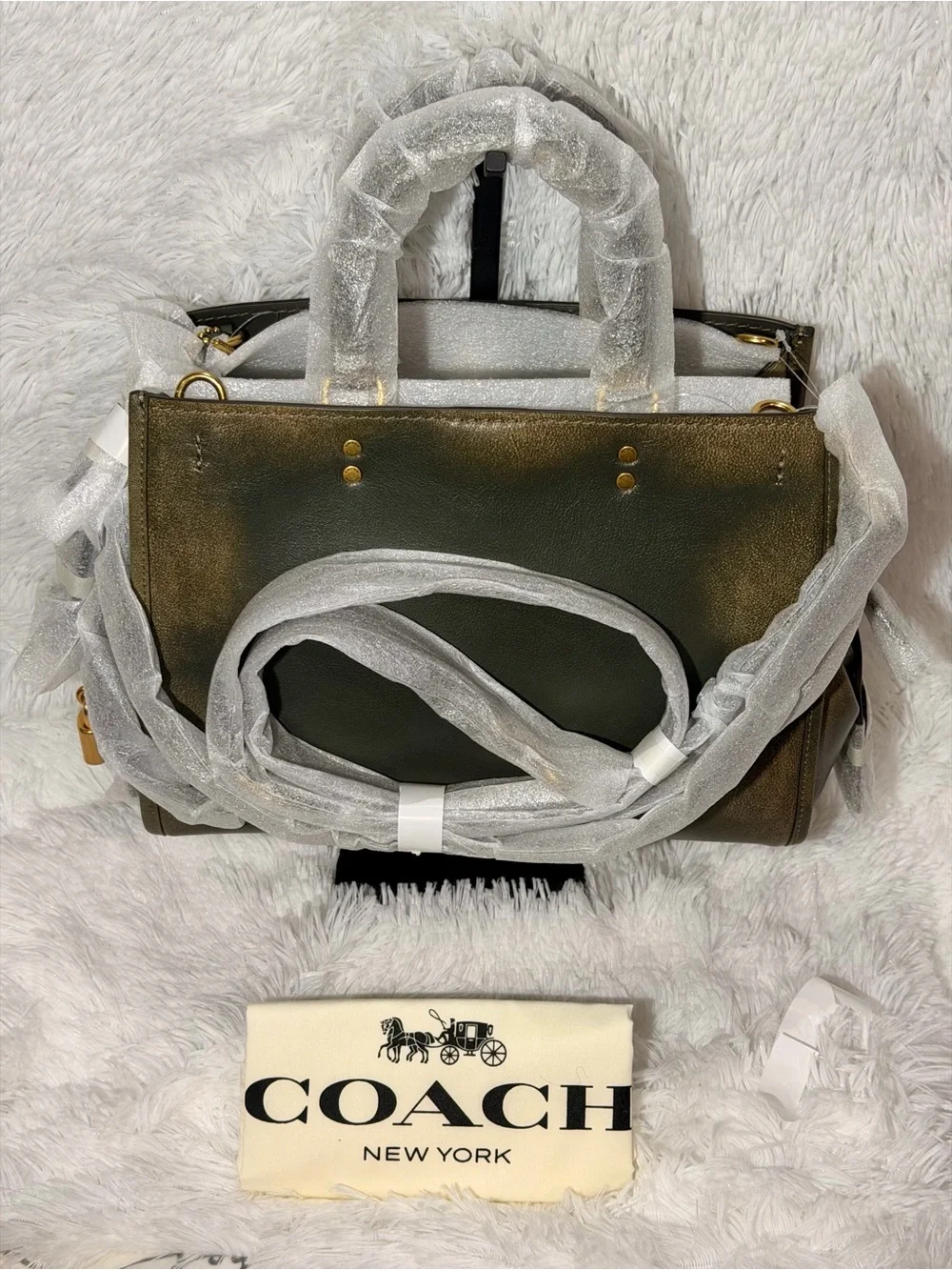 Coach Loved Leather Rogue 31 Bag Brass/Green Rub-off Soft Full Grain leather NWT